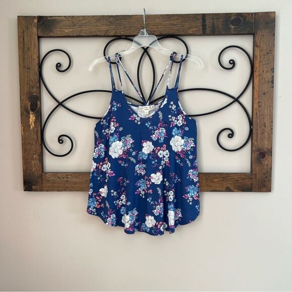 Pink Republic Blue Magenta Floral Crop Spaghetti Strap Cami Tank Size S - Picture 12 of 13
